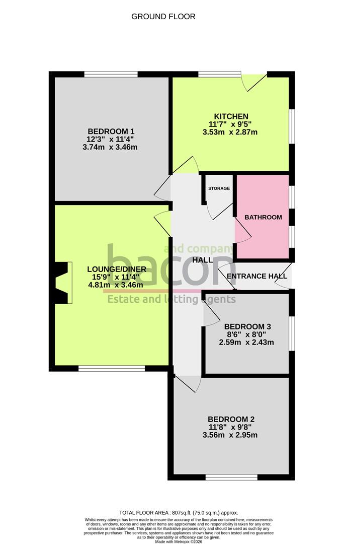 Floor Plan | Bungalow - Semi Detached | Rackham Road, Worthing, BN13 | For Sale